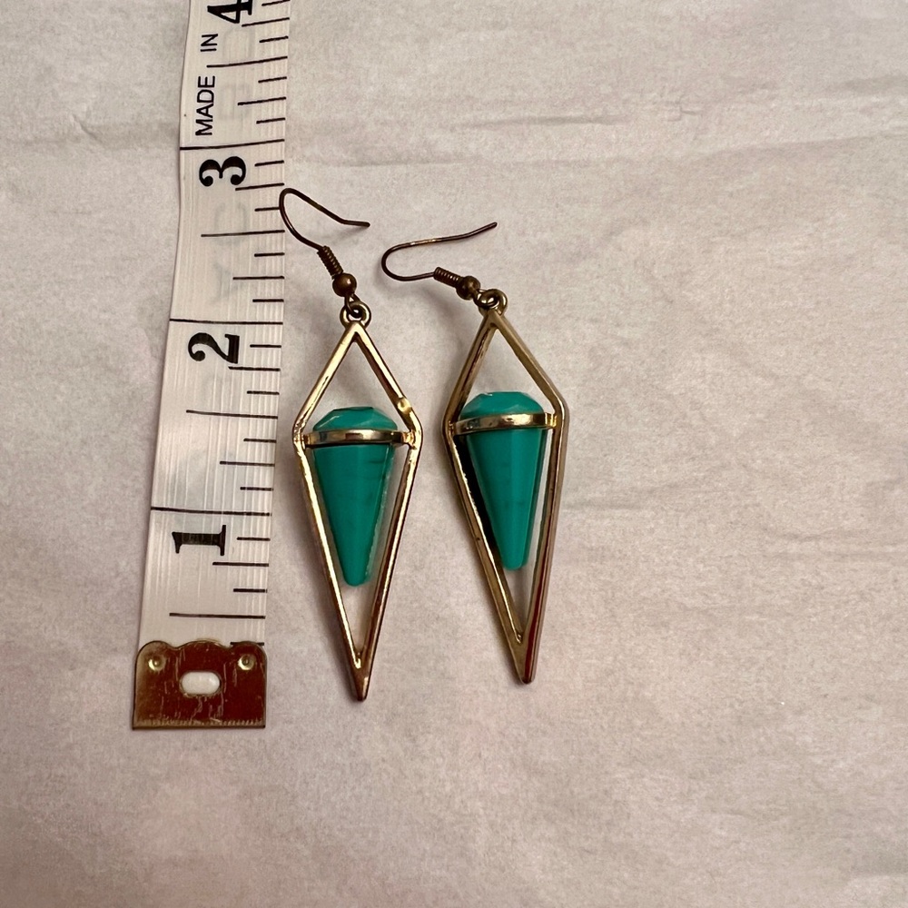 Gold-tone Geometric Drop Earrings with Turquoise Accent